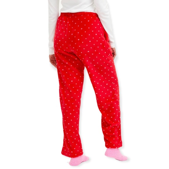 LAURA ASHLEY Fleece Pajama Bottoms & Fuzzy Pink Sock Set Red Pink Dot PJ Pants - Picture 5 of 8